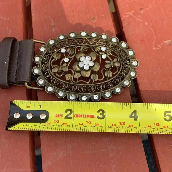 Source Unknown Faux Leather Belt w Filigree Buckle w Faux Crystals XL Brown - Picture 6 of 10